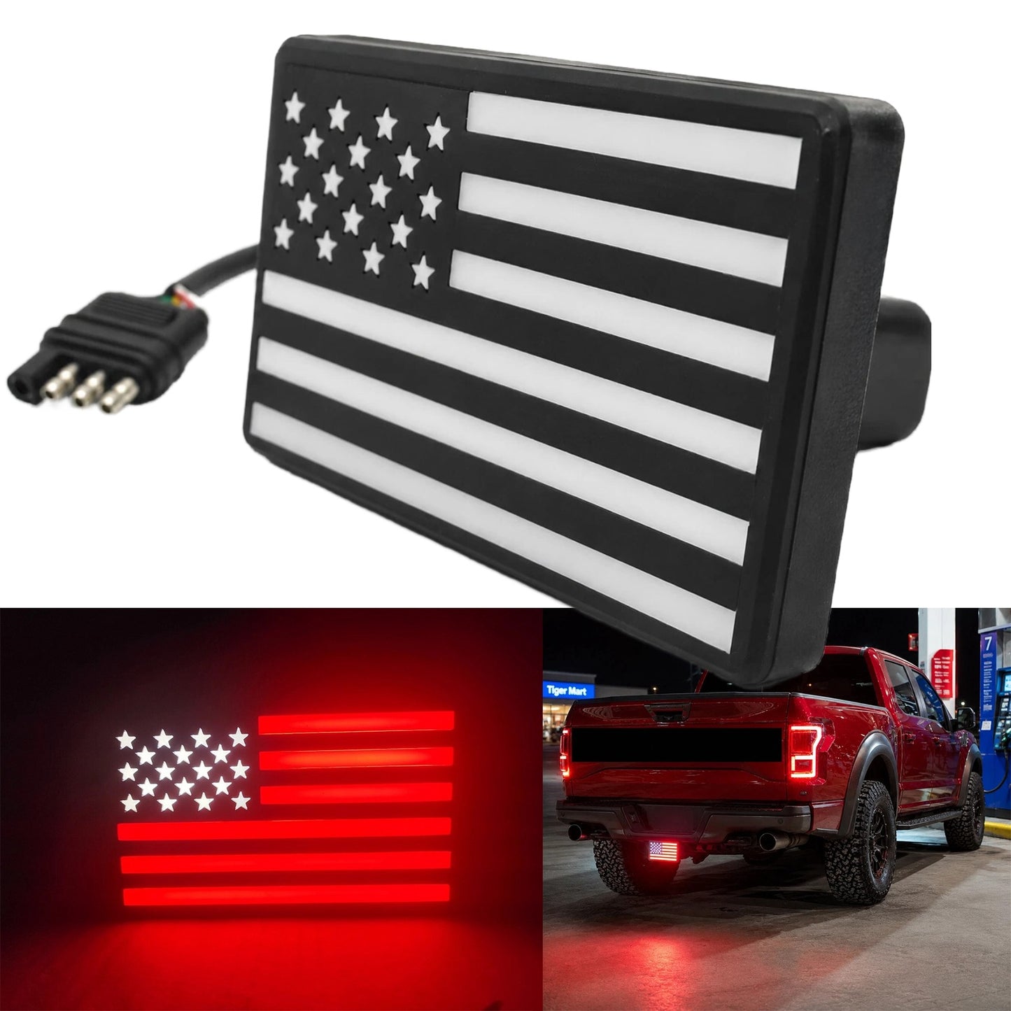 Tow Hitch Brake Sequential Signal Light Cover American Flag Design for 2" Receiver