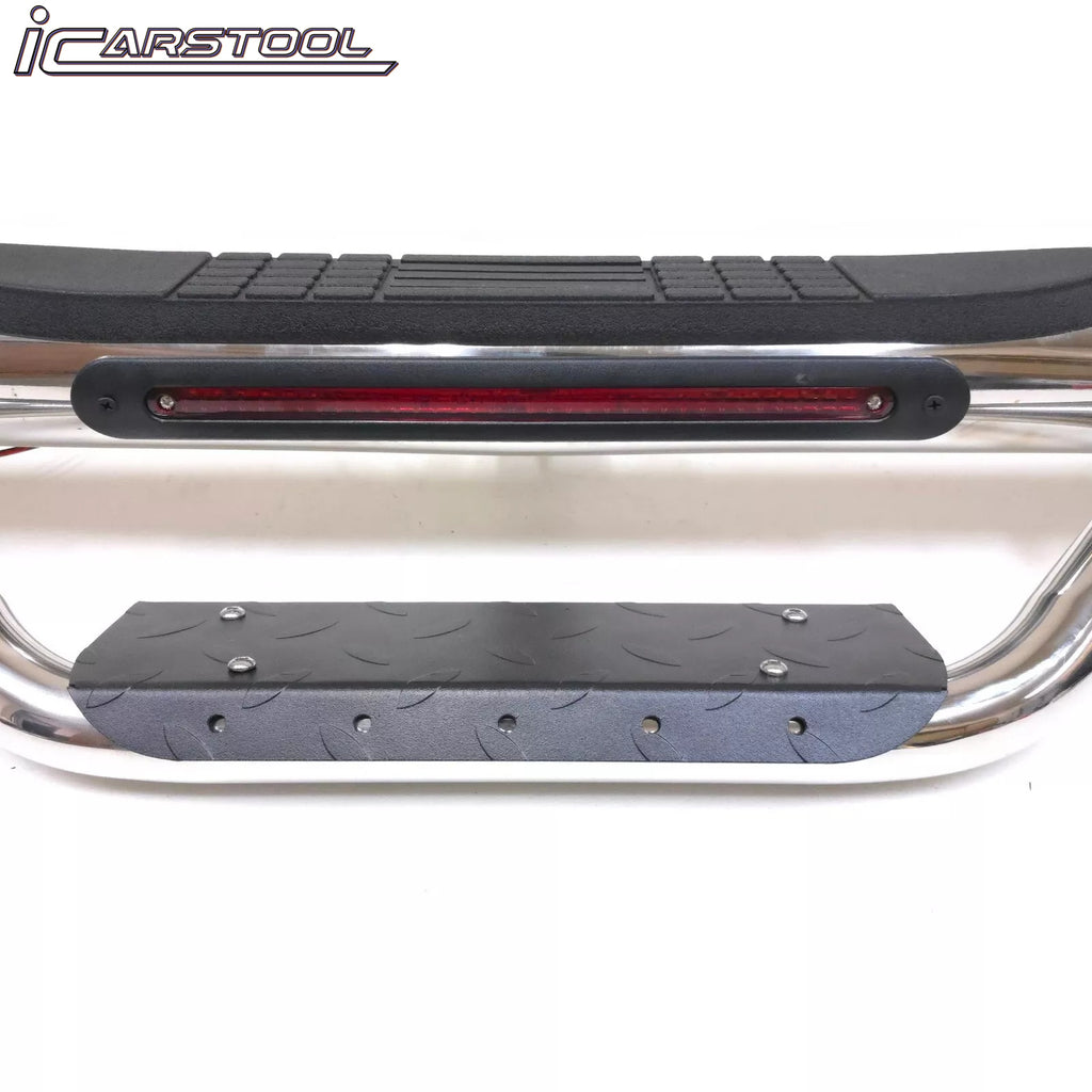 36" Tow Hitch Drop Step Bar Guard with LED Brake Light 6.5" Round End Chrome Finish for 2" Receiver Truck Heavy Duty Steel Anti Slip Pad