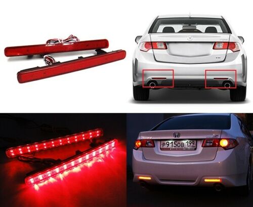 For 2009-2014 Acura TSX Red Lens 48-LED Rear Bumper Reflector Brake Lights Lamps