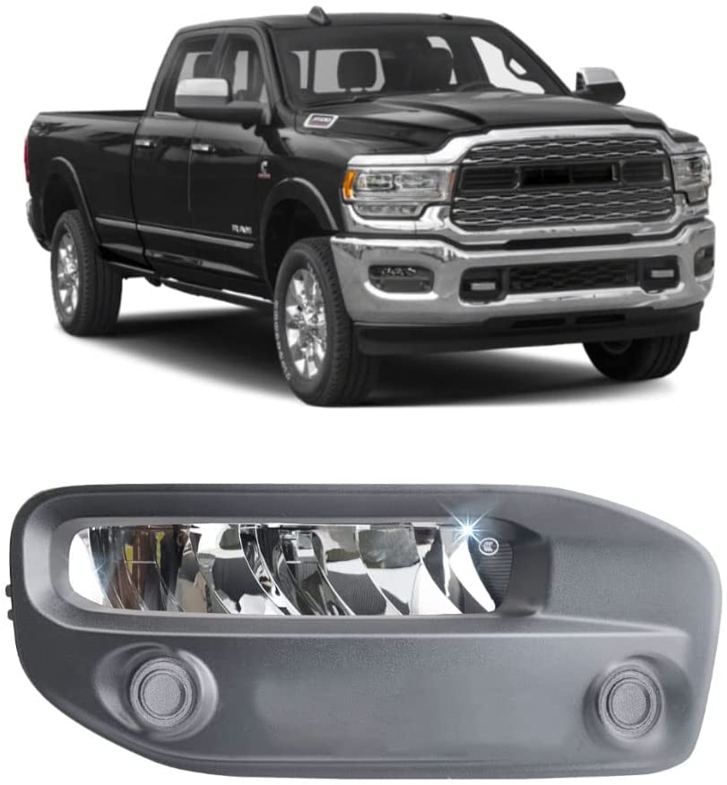 Clear Lens Fog Lights Kit For 2019-2024 Ram 2500 3500, OE Style Clear Lens Built-In LED Fog Lamps Assembly With Mounting Brackets Wire Harness Switch Bezels OEM# ‎68273291AB, 68273292AB, 68449338AA