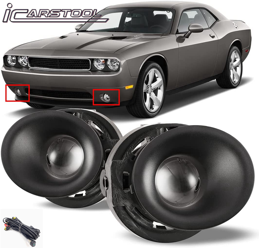 Clear Lens Halogen Fog Lights Kit For 2015-2023 Dodge Challenger Switch Bezel Wires Assembly 55W  4300K  H8 / H11 OEM# 5182021AB,68259663AA, 68259662AA ,CH2594105,CH1038177, CH1039177