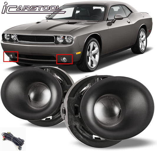 Clear Lens Halogen Fog Lights Kit For 2015-2023 Dodge Challenger Switch Bezel Wires Assembly 55W  4300K  H8 / H11 OEM# 5182021AB,68259663AA, 68259662AA ,CH2594105,CH1038177, CH1039177