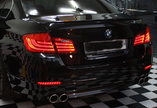 2x Smoked Lens LED Bumper Reflector Tail Brake Lights For 2009-2014 BMW F10 F11 F18 5-series 520d, 520i, 523i, 525d, 528i, 530d, 530i, 535d, 535i, 550i, ActiveHybrid (will NOT fit M5 or 5-series with M Sport aerodynamic kit)
