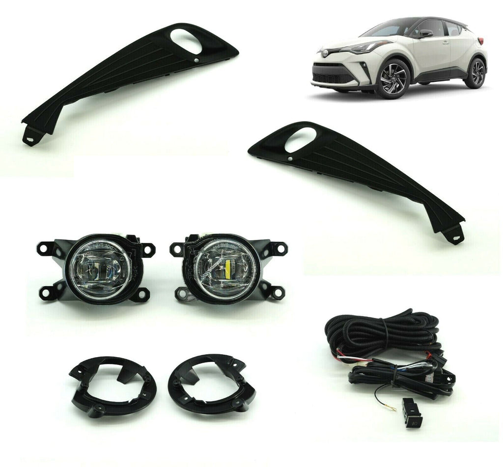 Built-in LED Fog Lights  For 2020 2021 Toyota CHR C-HR (OE Style Clear Lens with Bezels, Bracket, Switch, Wires)