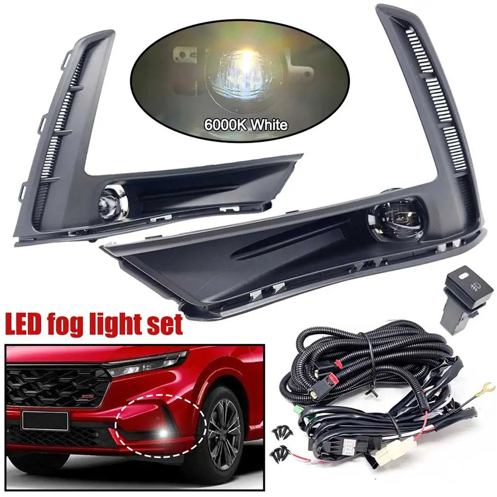 Clear Lens LED Fog Lights Kit For 2023 2024 2025 Honda CR-V CRV with Switch Wire Bezel 6000K White Accessories Assembly Upgrade