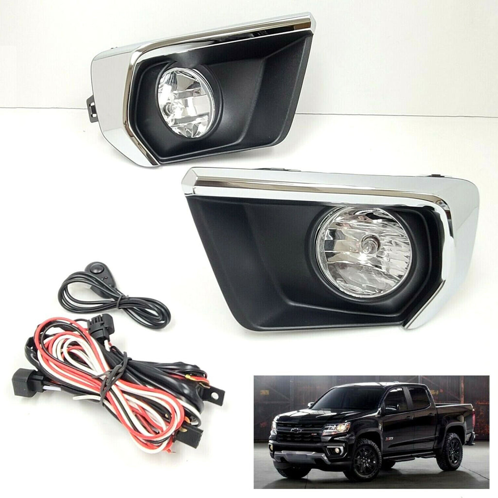 Clear Lens Fog Lights Kit For 2021-2022 Chevrolet Chevy Colorado with Wires Switch Chrome Bezel Relay OEM# 15839896, GM2590104,84750570 / 84750569,GM1039271 GM1038271