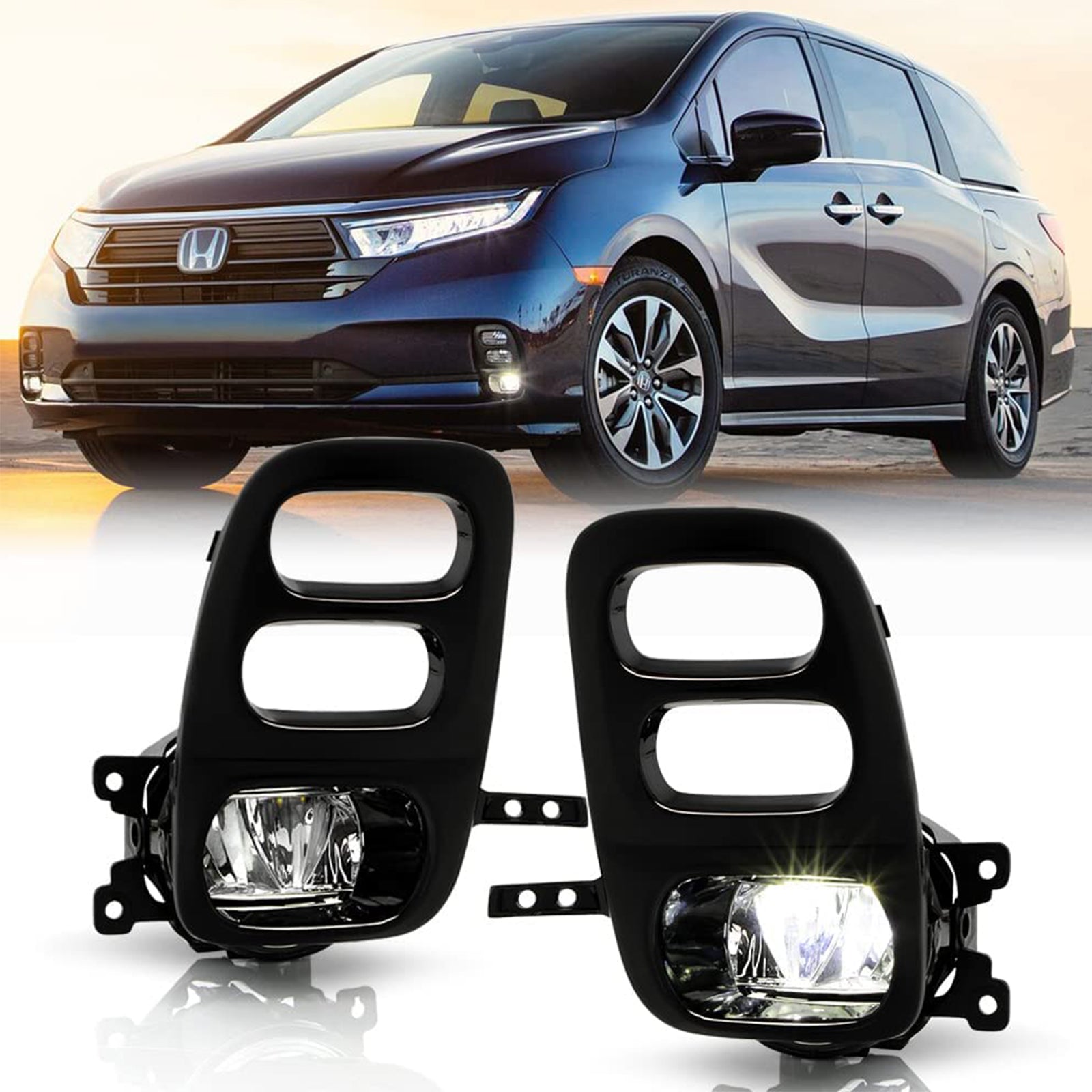 Clear Lens LED Fog Lights Kit For 2021-2022 Honda Odyssey with Switch Bezel Wires Relay OEM# 33950TEYY01 / 33900TEYY01,HO2592144 / HO2593144 19-6225-00 / 19-6226-00