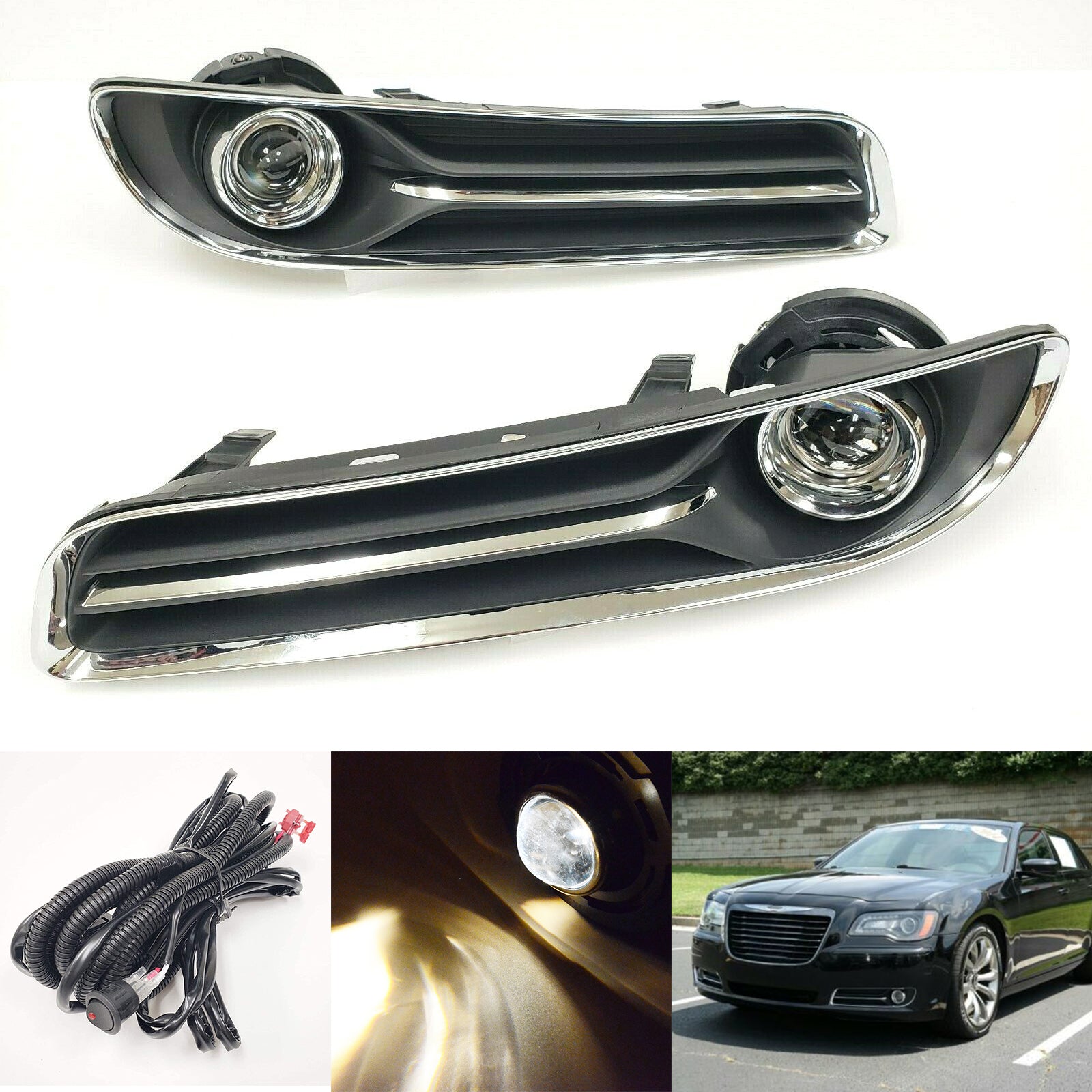 Fog Lights  for 2011-2014 Chrysler 300 (OE Style Clear Lens with Switch, Bezels, Wires)  OE#5182021AA / 5182021AB, CH1039126 / CH1038126