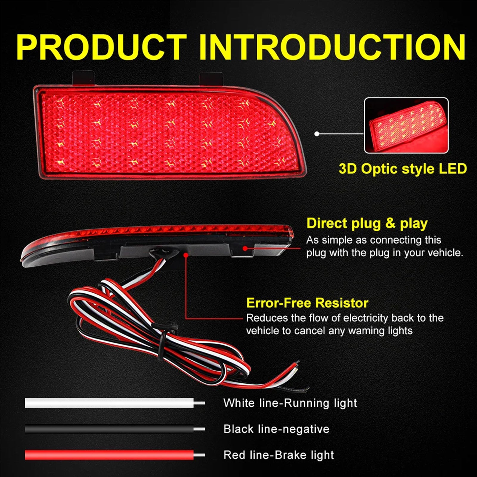 Red Lens LED Rear Bumper Reflector Brake Lights For 03-14 Mercedes-Benz Viano OEM#A6398260040, A6398260140, A6398260440, A6398260540