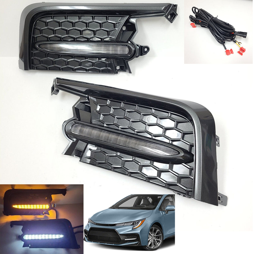 Clear Lens LED Fog Accent Lights Kit For 2020 2021 2022 Toyota Corolla SE XSE Sequential DRL Signal Bezel Switchback Amber Whites OEM#812B012010, 812A012010,TO2562105,TO2563105,81481-02A30, 81482-02A20TO1039237, TO1038237
