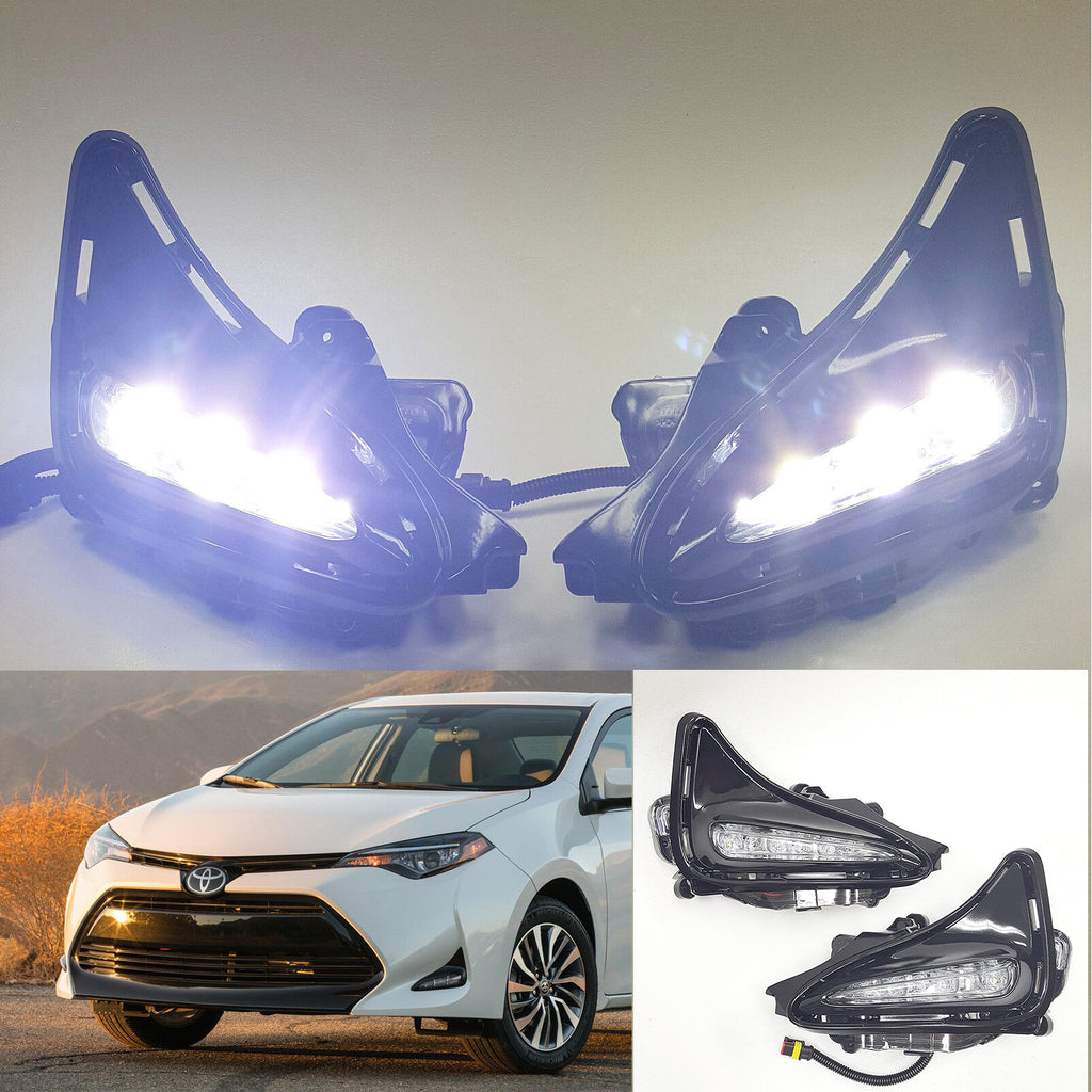 For 2017-2019 Toyota Corolla L LE XLE Built-in LED DRL Fog Driving Light with Switch Bezel Wires NOT FIT COROLLA "SE" or "XSE" or "50th Anniversary" MODEL