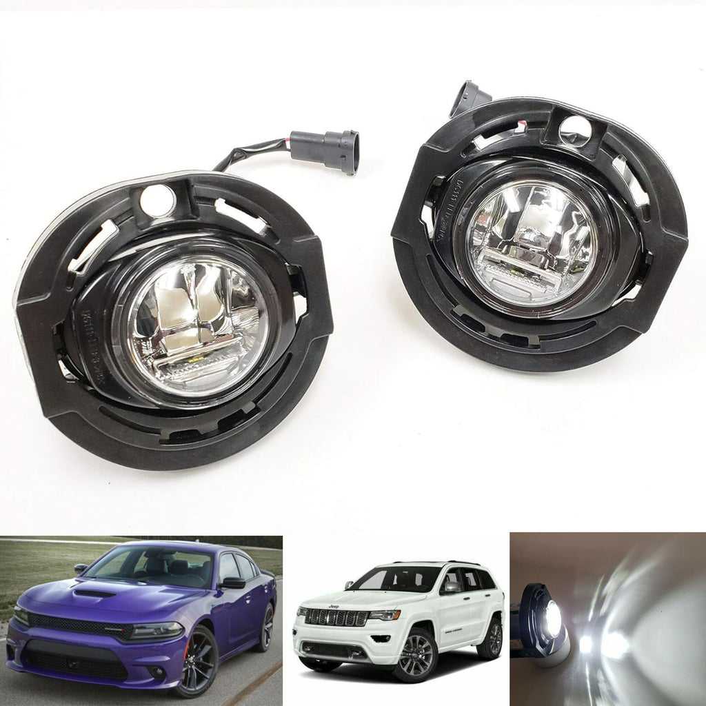 Fog Lights  for 2015 2016 2017 2018 2019 Dodge Charger SRT, OE Style Clear Lens Built-In LED Fog Lamps Assembly OE#68228884AC / CH2592153