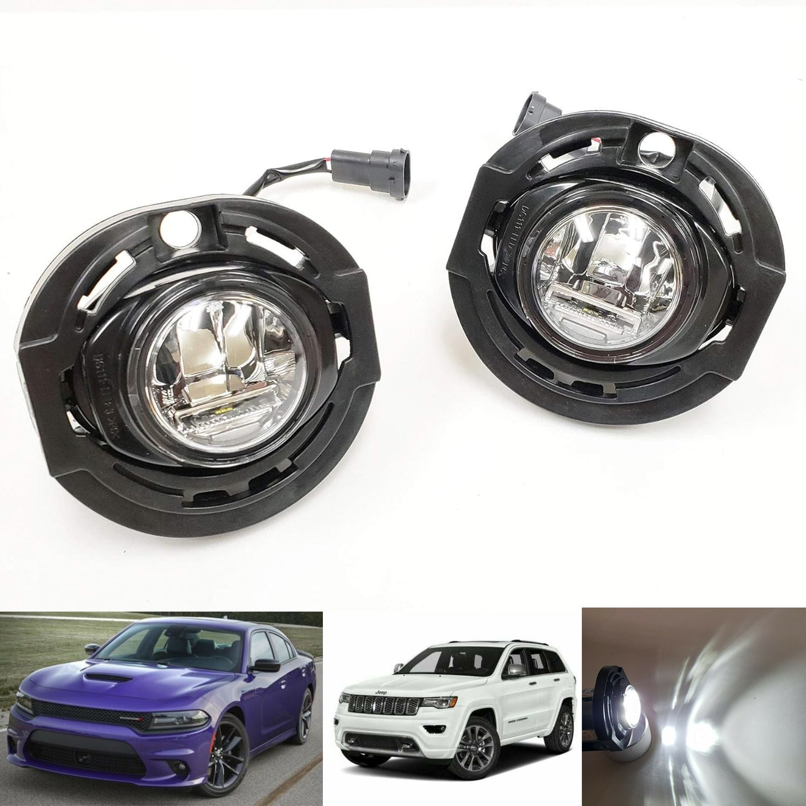 Fog Lights  for 2015 2016 2017 2018 2019 Dodge Charger SRT, OE Style Clear Lens Built-In LED Fog Lamps Assembly OE#68228884AC / CH2592153
