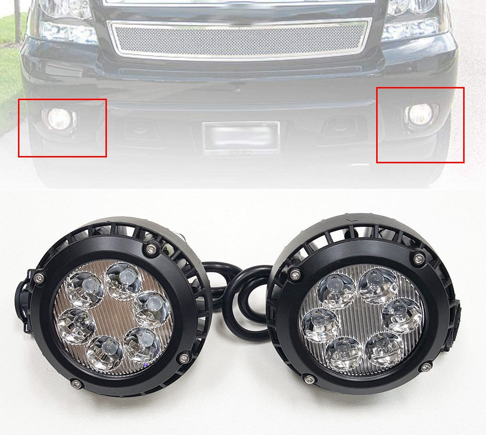 For 2007-2013 Chevy Avalanche models with round lens fog light models Clear Lens LED Fog Driving Lights Lamps Pair（Do not fit Off-road models）OEM#GM2590104 / 15839896