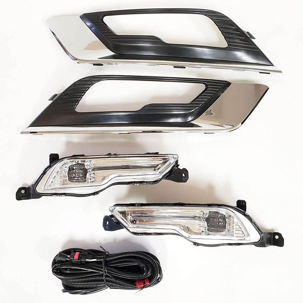 Built-in LED Fog Lights  for 2017-2018 Ford Fusion (OE Style Clear Lens with Switch, Bezels, Wires) OE#F1EZ15266D / F1EZ15266G, HS7Z15200F / HS7Z15201F