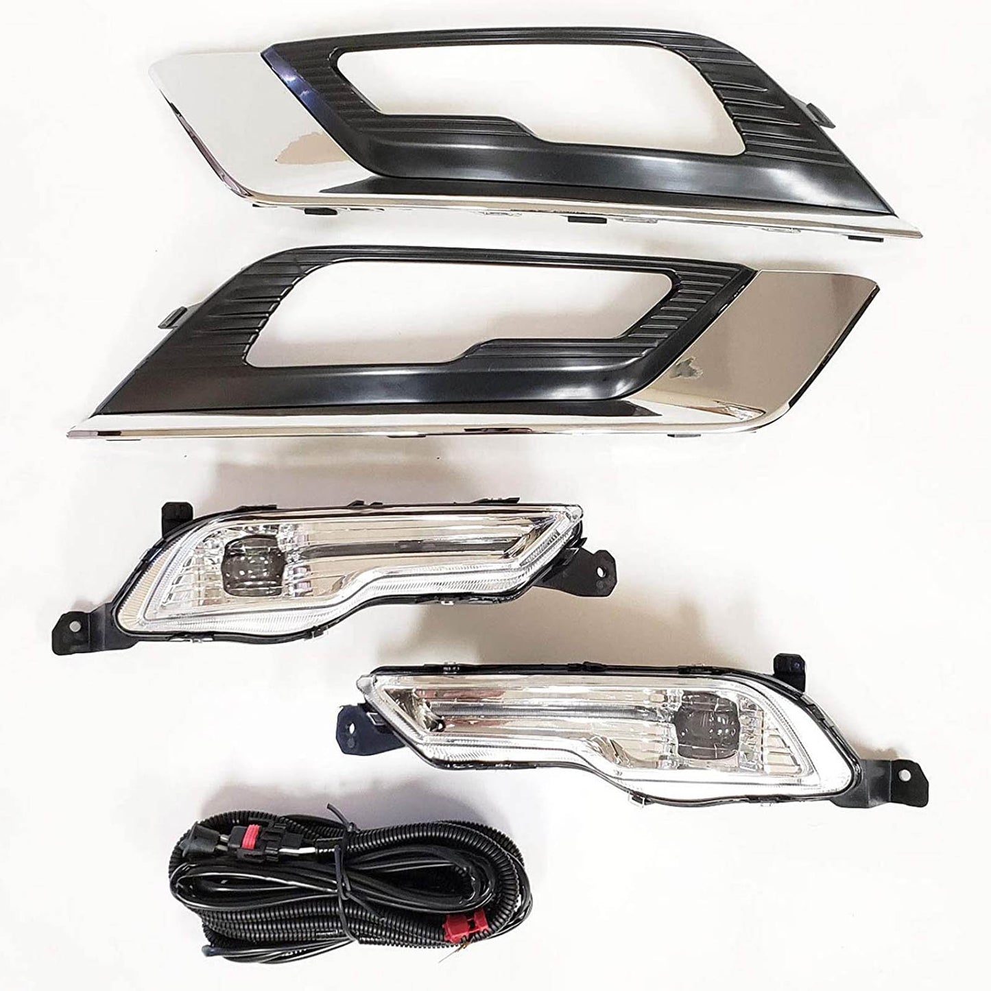 Built-in LED Fog Lights  for 2017-2018 Ford Fusion (OE Style Clear Lens with Switch, Bezels, Wires) OE#F1EZ15266D / F1EZ15266G, HS7Z15200F / HS7Z15201F