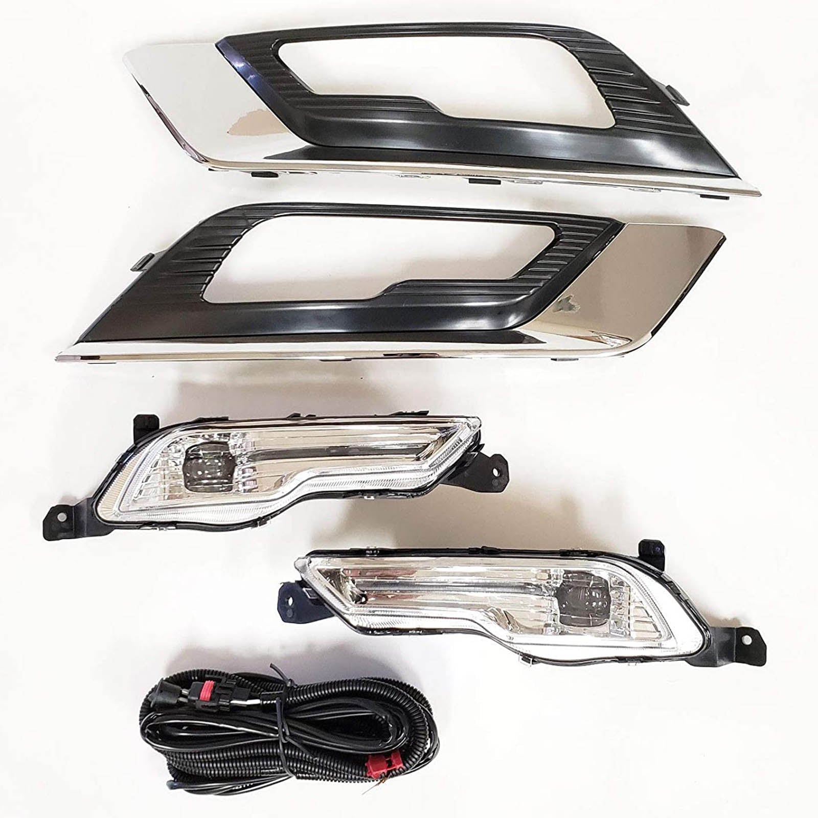 Built-in LED Fog Lights  for 2017-2018 Ford Fusion (OE Style Clear Lens with Switch, Bezels, Wires) OE#F1EZ15266D / F1EZ15266G, HS7Z15200F / HS7Z15201F