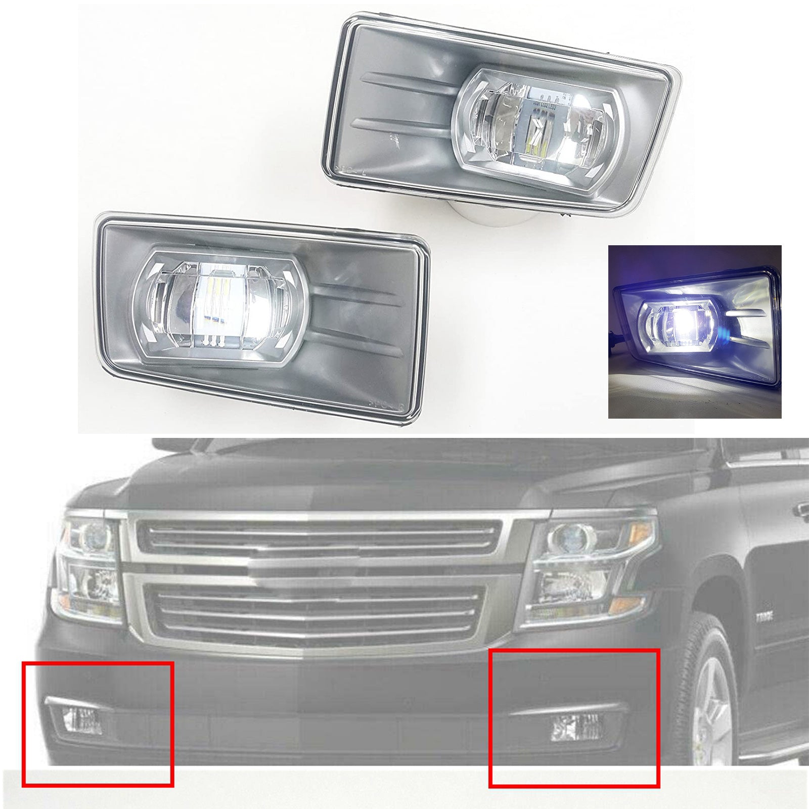 Built-in LED For 2007-2014 Chevrolet Silverado 3500HD Front Bumper Clear Fog Driving Lights Set OEM# 22872763 / 22872762 /GM2593160 / GM2592160