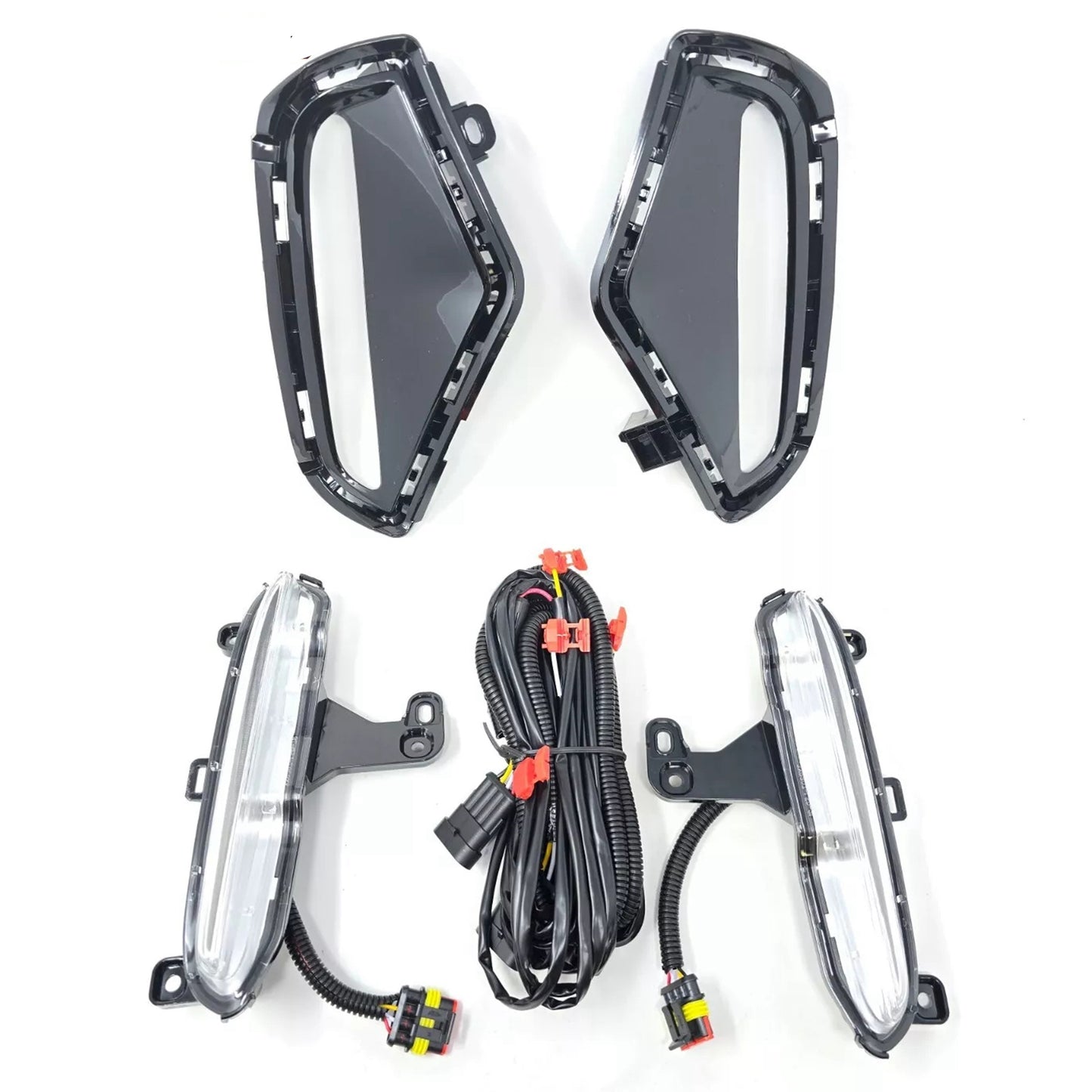 Dual Color LED DRL Signal Fog Light Kit For 2019-2025 Toyota Rav4 LE XLE Hybrid SE XSE with Bezel Wire & Daytime Running Light Amber Turn Signal Light