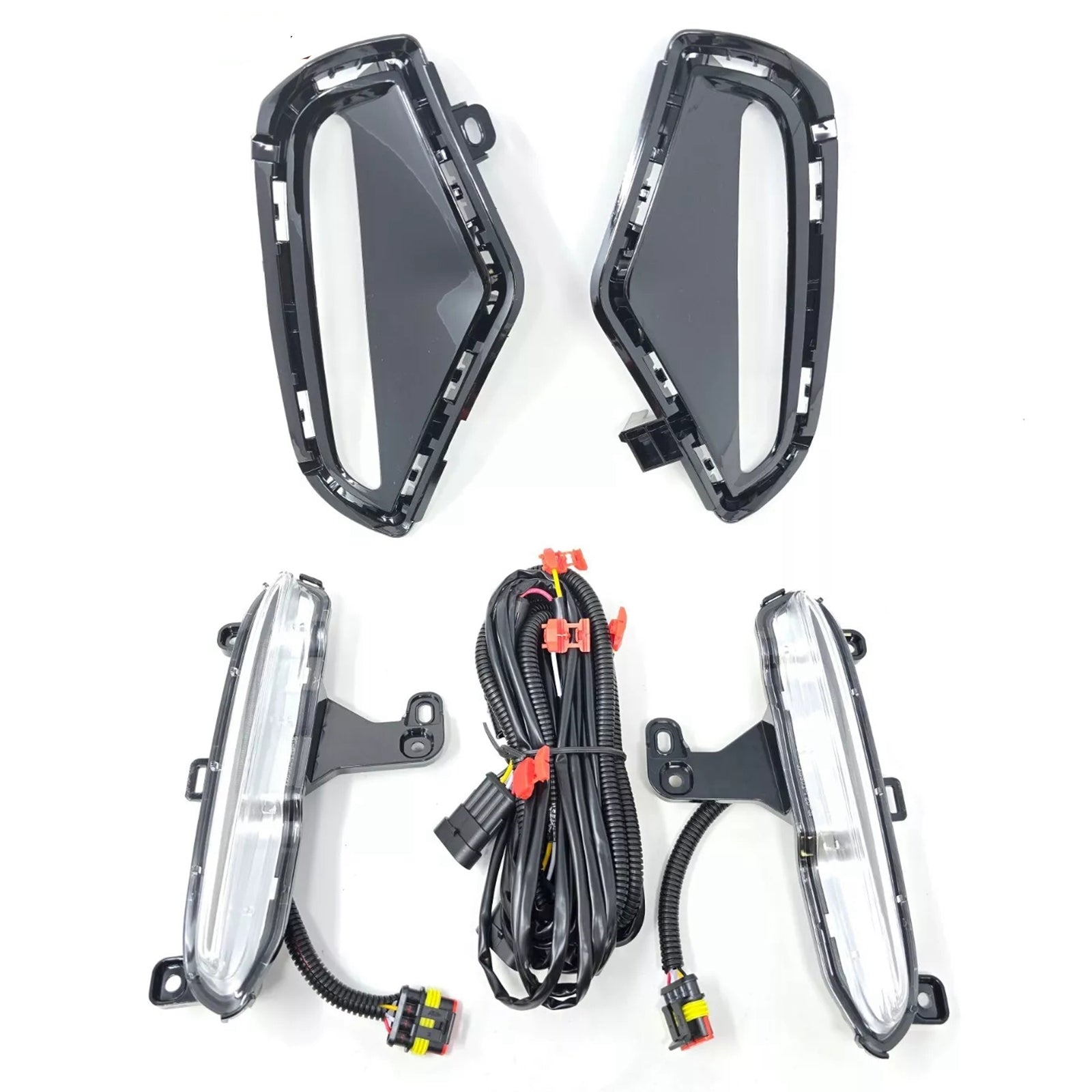 Dual Color LED DRL Signal Fog Light Kit For 2019-2025 Toyota Rav4 LE XLE Hybrid SE XSE with Bezel Wire & Daytime Running Light Amber Turn Signal Light