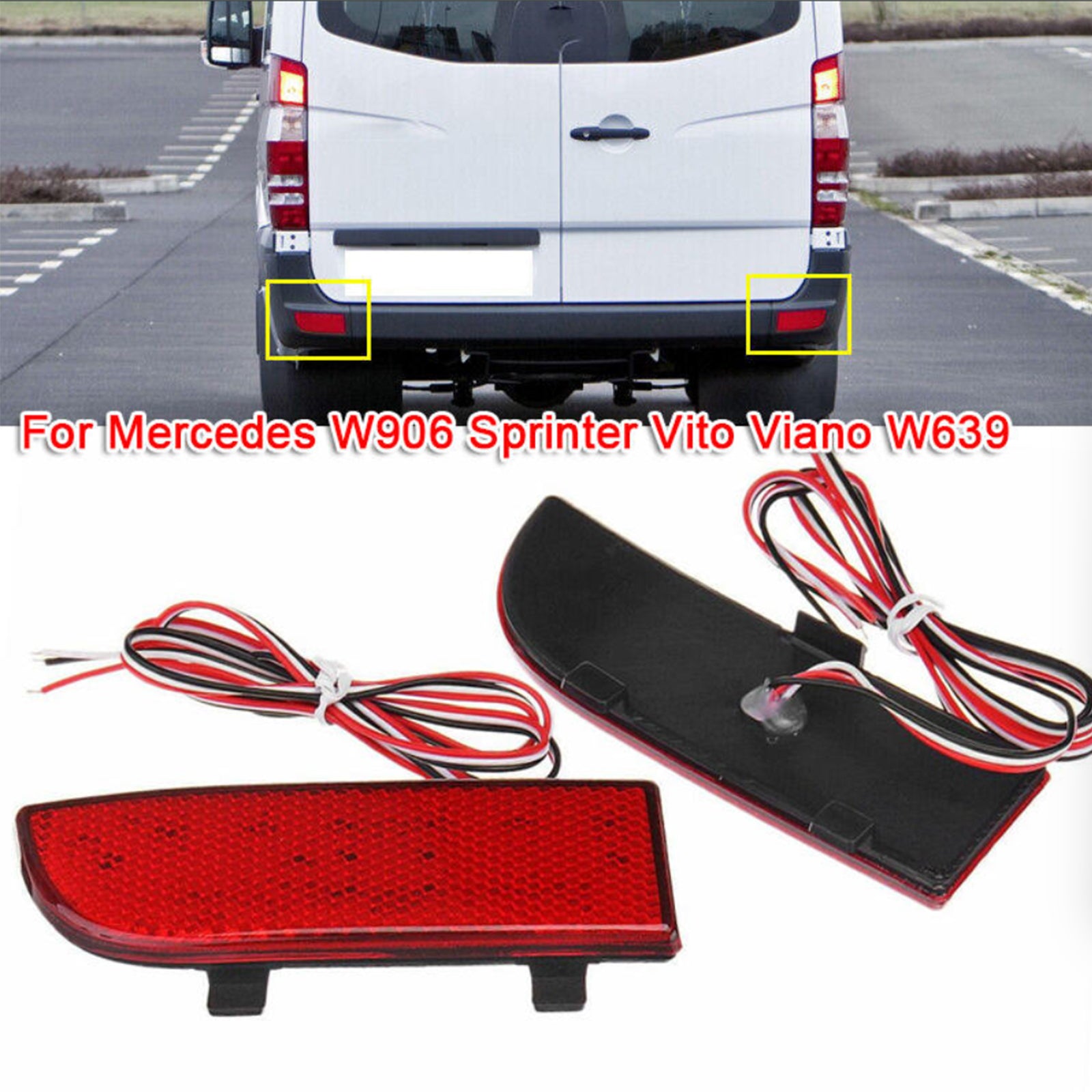Red Lens LED Rear Bumper Reflector Brake Lights For 03-14 Mercedes-Benz Viano OEM#A6398260040, A6398260140, A6398260440, A6398260540