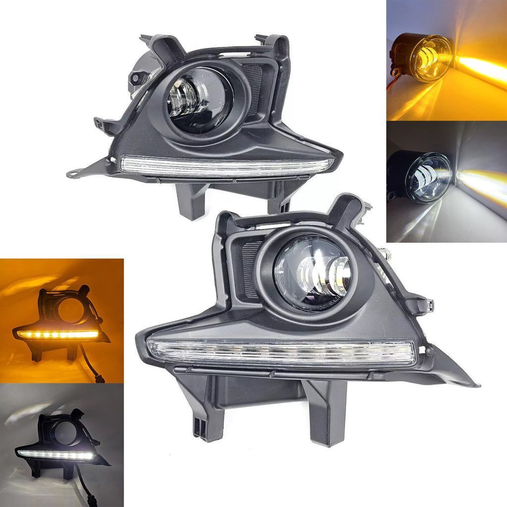 Clear Lens LED Fog Light Assembly With White Color LED DRL / Amber LED Signal Kit For 2014-2016 Highlander Switch Bezel Wire Kit Upgrade
