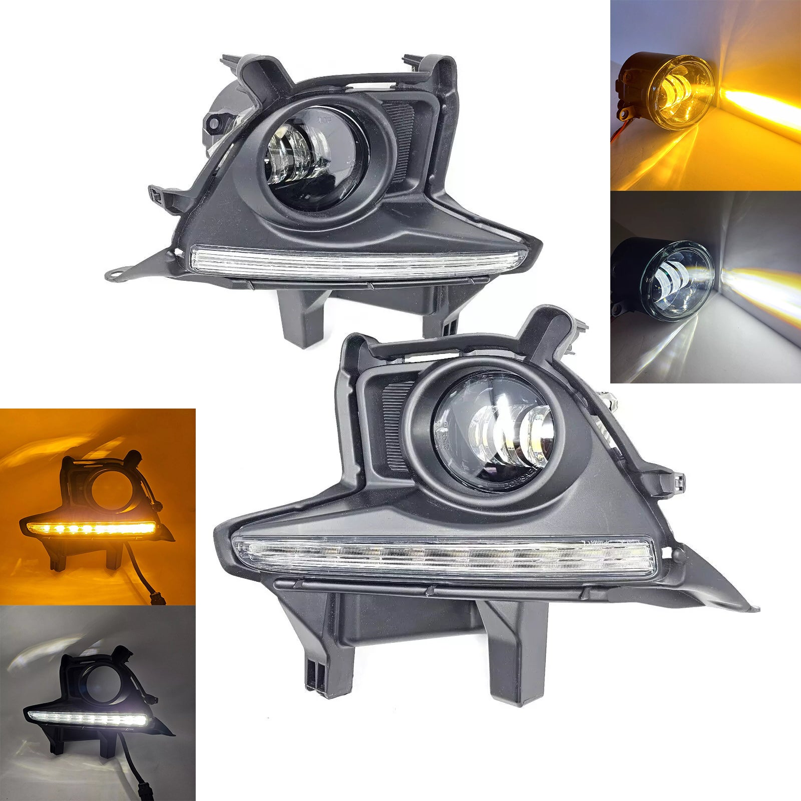 Clear Lens LED Fog Light Assembly With White Color LED DRL / Amber LED Signal Kit For 2014-2016 Highlander Switch Bezel Wire Kit Upgrade