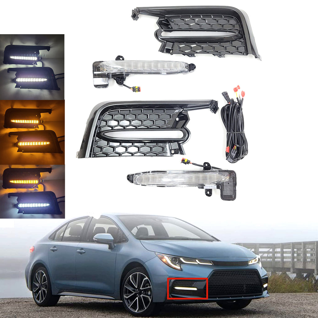 Clear Lens LED Fog Accent Lights Kit For 2020 2021 2022 Toyota Corolla SE XSE Sequential DRL Signal Bezel Switchback Amber Whites OEM#812B012010, 812A012010,TO2562105,TO2563105,81481-02A30, 81482-02A20TO1039237, TO1038237