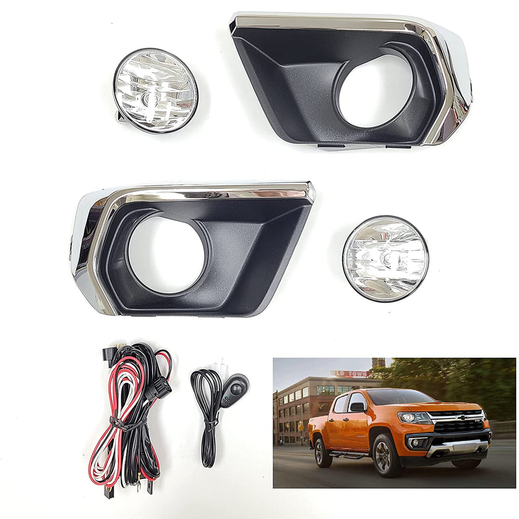 Clear Lens Fog Lights Kit For 2021-2022 Chevrolet Chevy Colorado with Wires Switch Chrome Bezel Relay OEM# 15839896, GM2590104,84750570 / 84750569,GM1039271 GM1038271