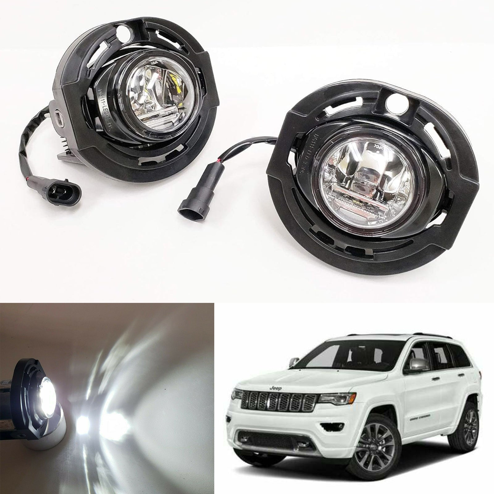 Fog Lights  for  2015 2016 2017 2018 2019 Jeep Grand Cherokee, OE Style Clear Lens Built-In LED Fog Lamps Assembly（Not Fit:  High Altitude / Trackhawk Submodel）