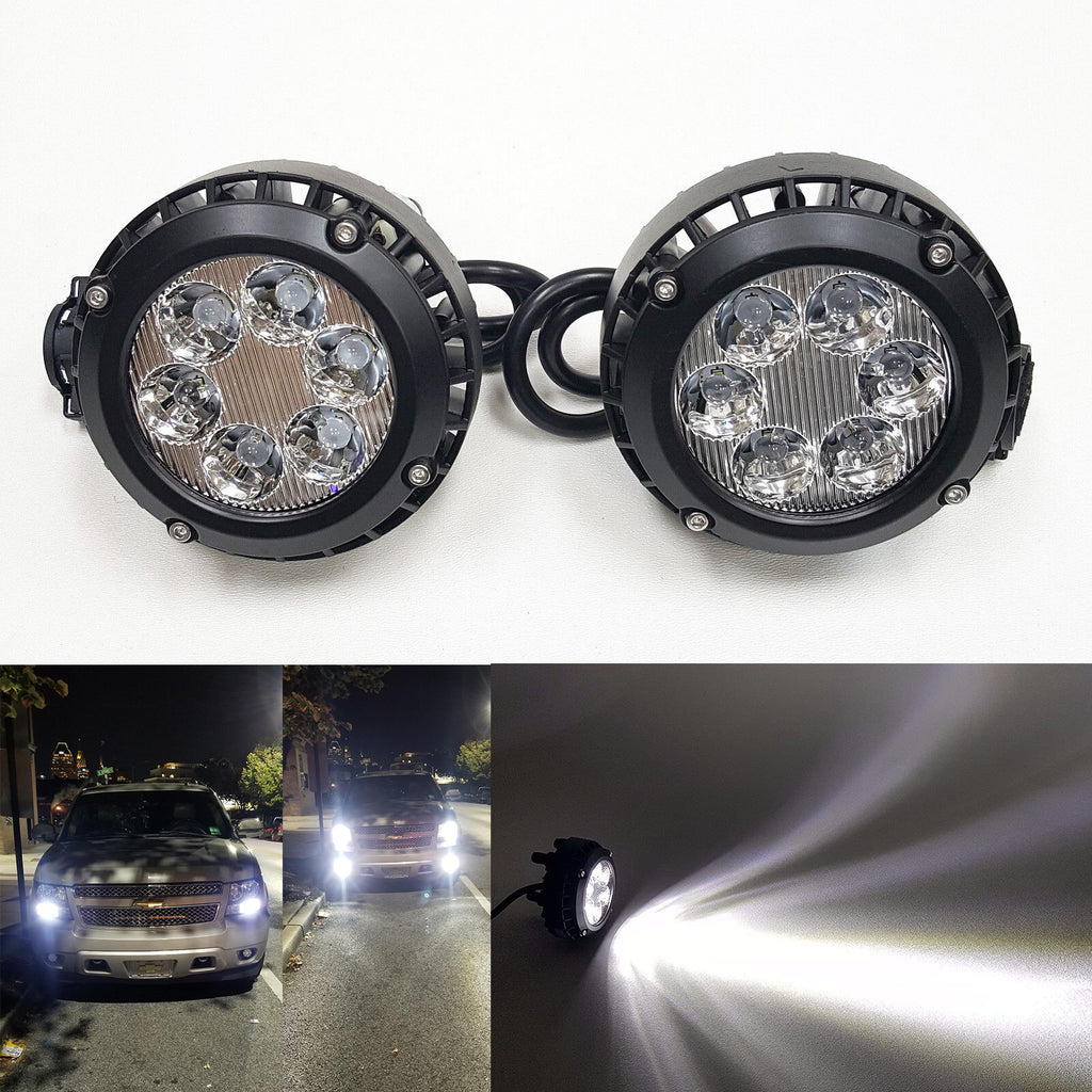 For2007-2014 Chevy Suburban models with round LED Clear Lens Fog Driving Lights Lamps Pair（Do not fit Off-road models）OEM#GM2590104 / 15839896