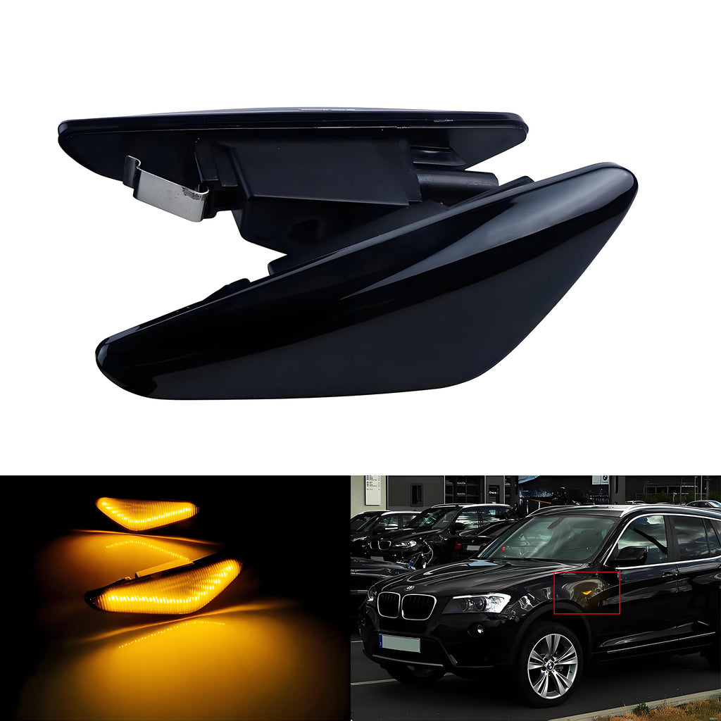 Smoke Lens Amber LED Turn Signal Side Marker Light Lamp For BMW F25 X3 E70 X5 E71/E72  X6 OEM#63137171007, 63137171008, 63-13-7-171-007, 63-13-7-171-008