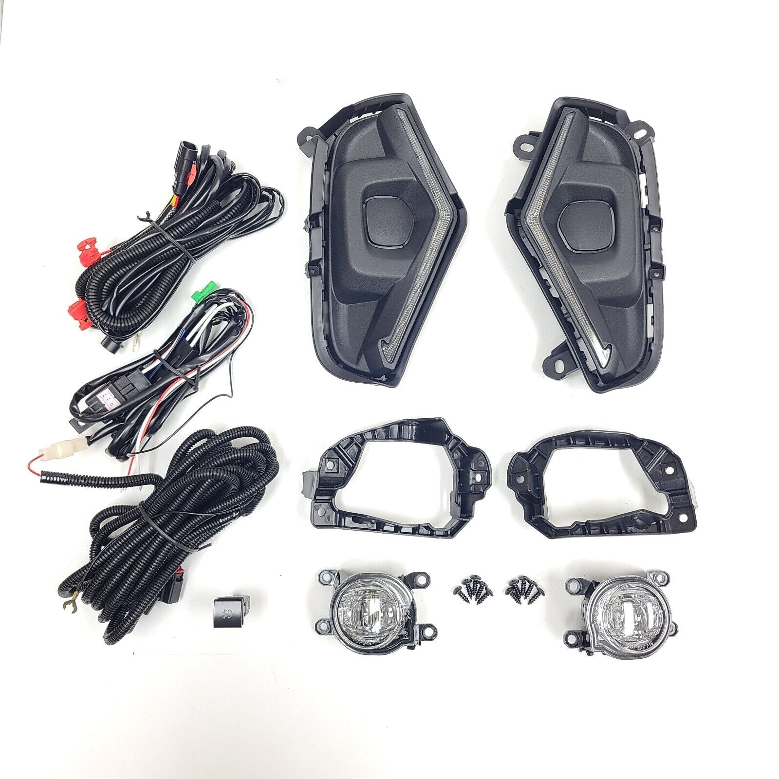Dual Color LED Fog Driving Lights Kit Wire Switch Bezel For 2019 2020 2021 2022 2023 2024 Toyota Rav4 Rav 4 White DRL Amber Signal Sequential Accessories Lamps