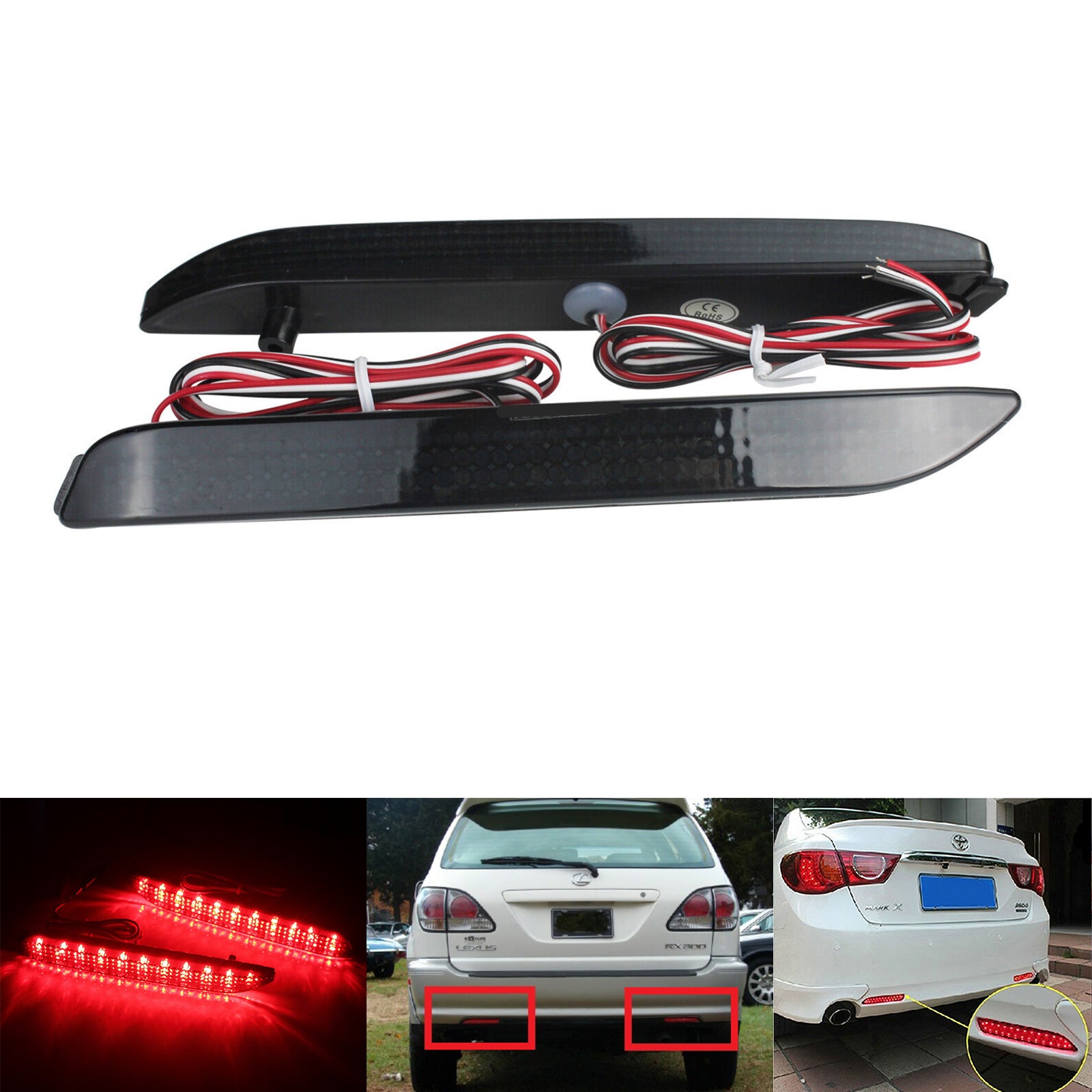 2x Smoked LENS Bumper Reflector LED Tail Brake Lights For 1999-2003 Toyota Harrier 2013-2014 Toyota Avalon