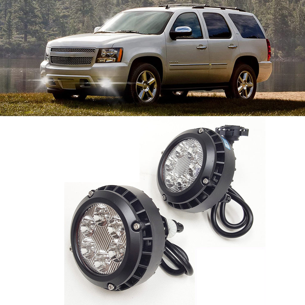 For 2007-2014 Chevy Tahoe models with round LED Clear Lens Fog Driving Lights Lamps Pair（Do not fit Off-road models）OEM#GM2590104 / 15839896