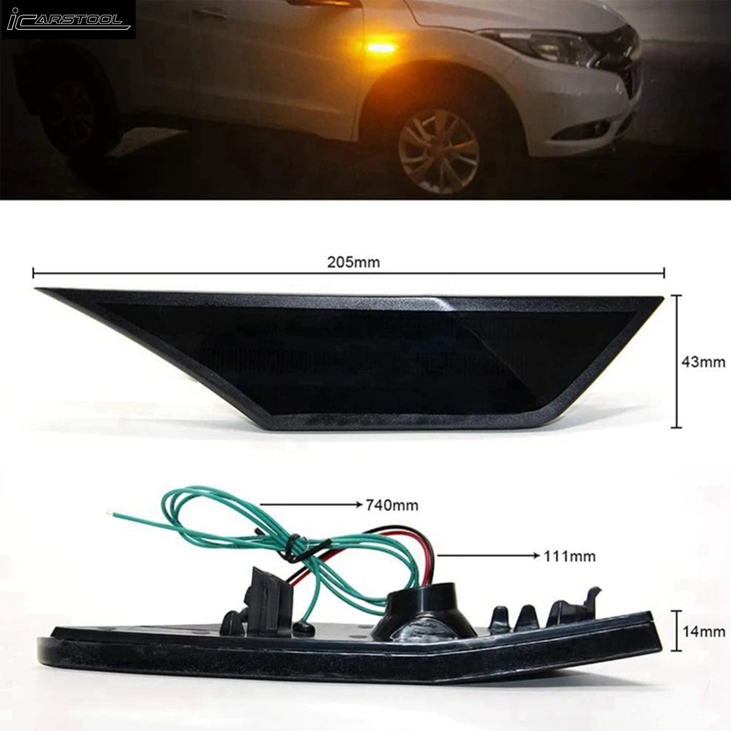 LED Front Black Bumper Amber Side Marker Turn Signal Light & DRL For Honda Civic OEM#33850TBAA02/33800TBAA02, 33850-TBA-A02, 33850-TBA-A01; 33800-TBA-A02, 33800-TBA-A01; 34300-TET-H01, 34350-TET-H01