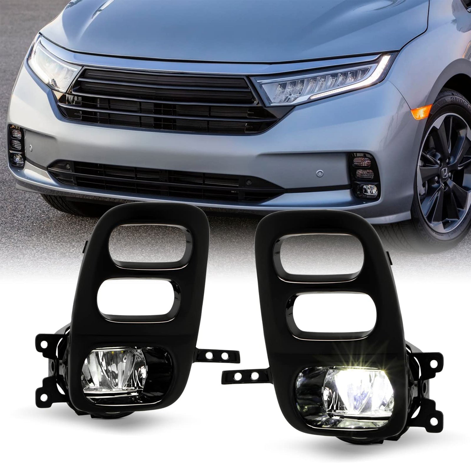 Clear Lens LED Fog Lights Kit For 2021-2022 Honda Odyssey with Switch Bezel Wires Relay OEM# 33950TEYY01 / 33900TEYY01,HO2592144 / HO2593144 19-6225-00 / 19-6226-00