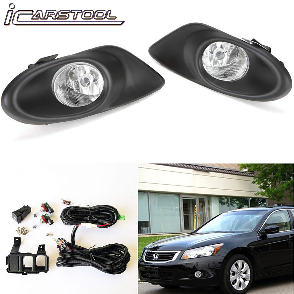 For 2008 2009 2010 Honda Accord Sedan 4DR Clear Lens Fog Light w/ Bezel Switch Bulb