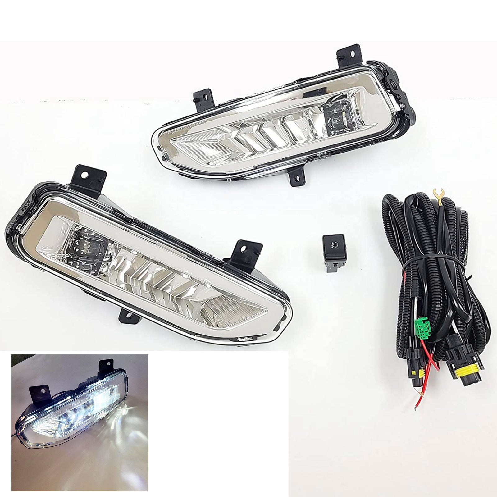 Clear Lens LED Fog Lights Kit For 2022-2025 Nissan Frontier with Wires Switch Relay 6000K White OEM#261558995A, 261508995A NI2592139, NI2593139