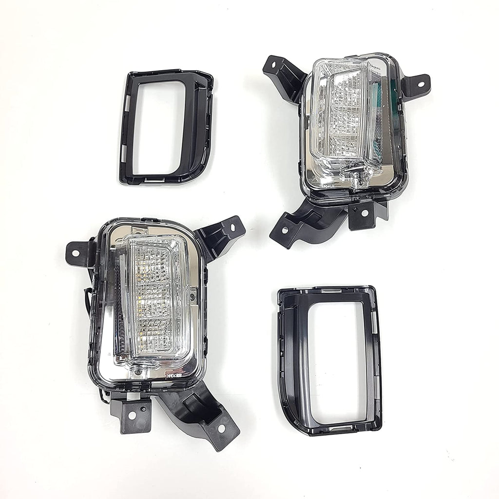 Clear Lens LED Fog Lights Kit For 2016-2017 GMC Terrain Denali, SL, SLE, SLT Trim Replacement Bezel Day Time Running Light DRL Amber Signal With Wires OEM# 84042389, 84042390 GM2562112, GM2563112,23372631, 23372632 GM1038190, GM1039190