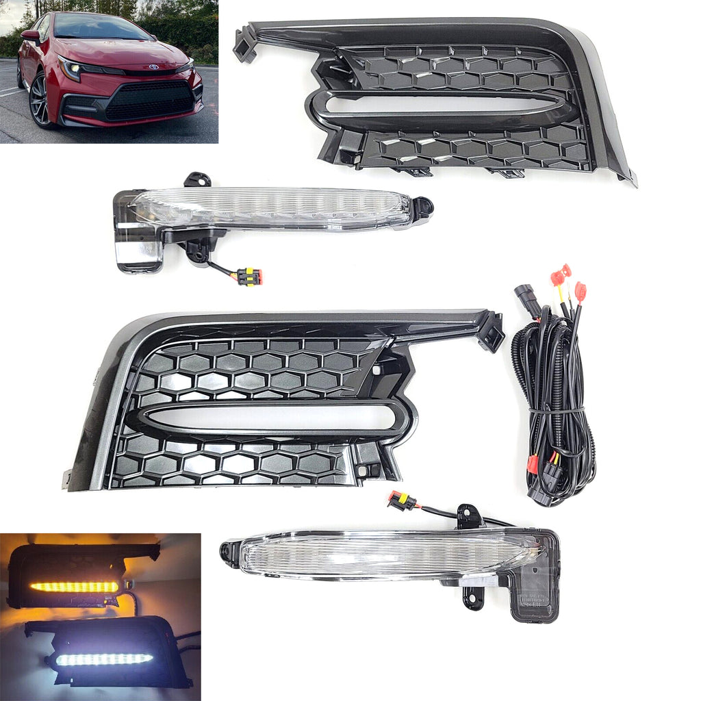 Clear Lens LED Fog Accent Lights Kit For 2020 2021 2022 Toyota Corolla SE XSE Sequential DRL Signal Bezel Switchback Amber Whites OEM#812B012010, 812A012010,TO2562105,TO2563105,81481-02A30, 81482-02A20TO1039237, TO1038237