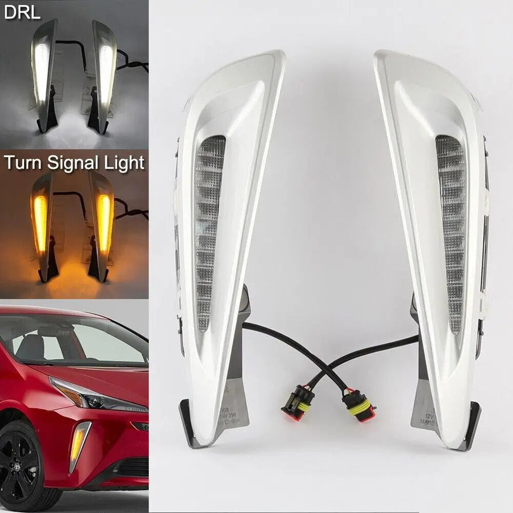  For 2019-2022 Toyota Prius Built-in LED Fog light w/DRL - White LED Running Lights + Yellow Signal Lights Kit - Complete with Bezels and Wiring Harness - OE Fitment