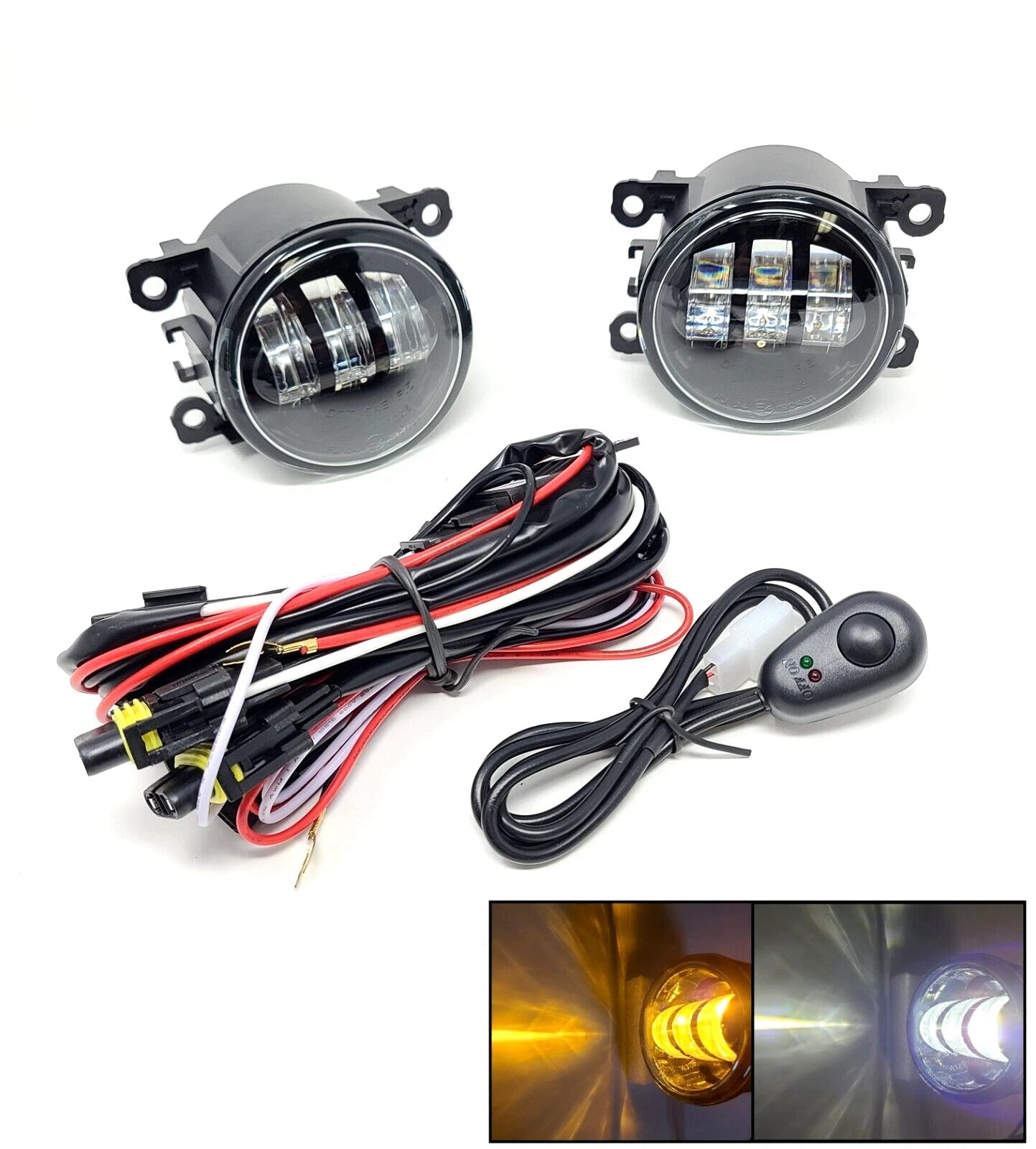 Clear Lens White / Amber LED Fog Lights Kit For 2013-2017 Acura ILX with Wire Switch OEM# 33900STKA11 / 4F9Z15200AA / 26154-EA500 / 84501AJ00A,XR837532 / AC2592111 / 3225-2050B / 990E0-65J36-000 ﻿