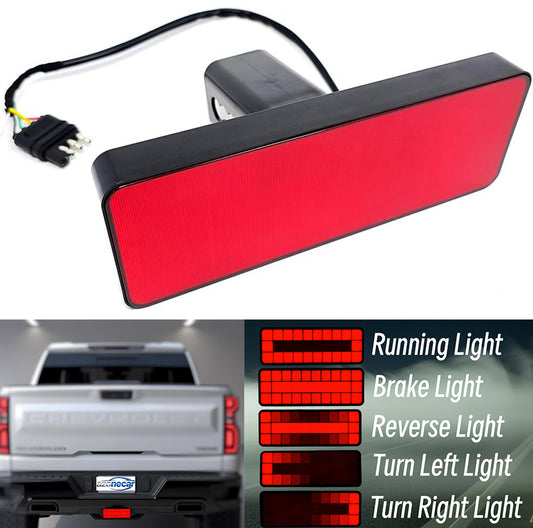 2" Receiver Tow Hitch Brake Reverse Sequential Signal Light Cover Red Reflector Small Square Pixel Bright LED RV SUV Van Truck Rectangler with Plug