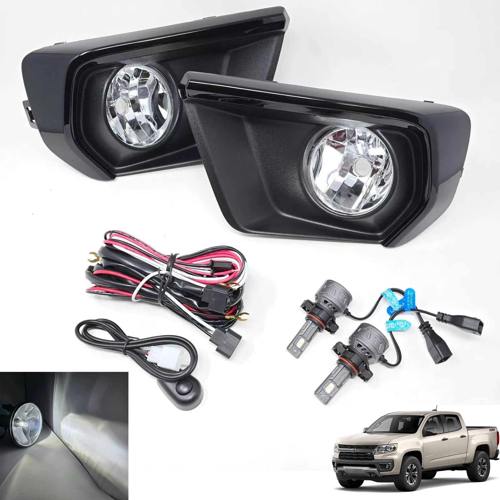 Clear Lens LED Fog Lights Kit For 2021-2022 Chevy Colorado with Bezel Switch Wire Bulbs OEM# 15839896,GM2590104,84750570 / 84750569 ,GM1039271 GM1038271
