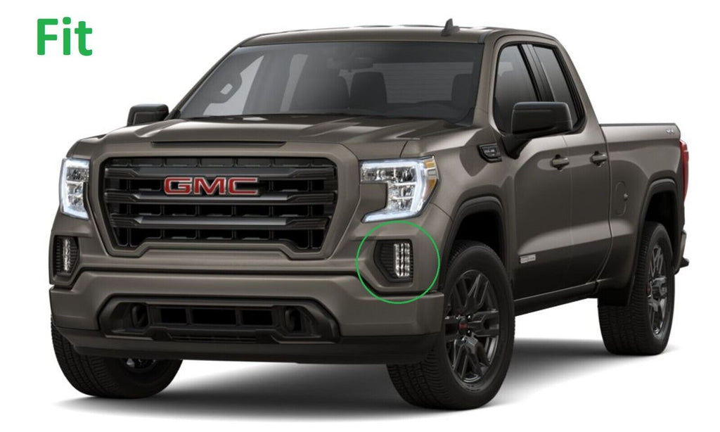 Clear Lens LED Fog Lights Kit For 2019 2020 2021 GMC Sierra 1500 Base SLE Replacement Wires Bezel Switch Relay OEM# 84513246, 84513247 GM2592331, GM2593331
