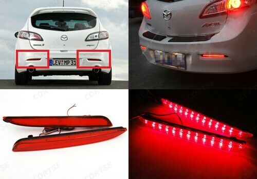 2x Red Lens LED Bumper Reflector Tail Brake Stop Light Rear Fog Light  For 2010 2011 2012 2013 Mazda3 MAZDASPEED3 JDM Mazda3 / Axela Sport/Sedan/Mazdaspeed BL5FW BLEAW BLEFW
