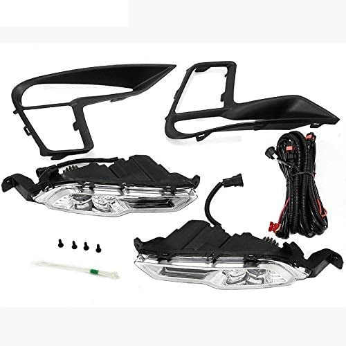 Built-in LED Fog Lights Kit for 2018 2019 Ford Explorer (OE Style Clear Lens with Switch, Relay, Bezels, Wires) OE# HS7Z15200F / HS7Z15201F, FO1039181 / FO103818