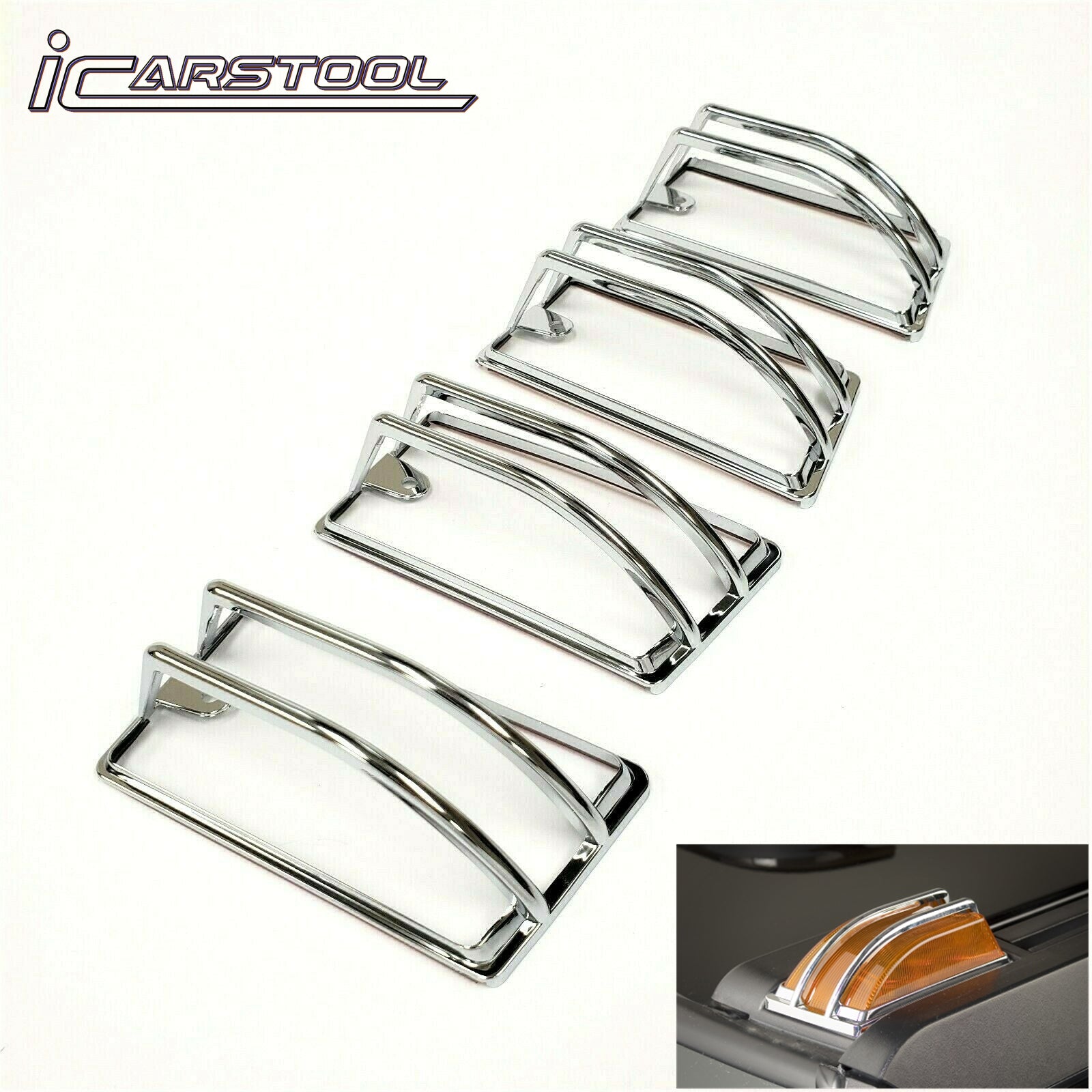 4PCS Chrome Roof Cab Marker Light Trim Cover For 2003-2009 HUMMER H2 SUV SUT