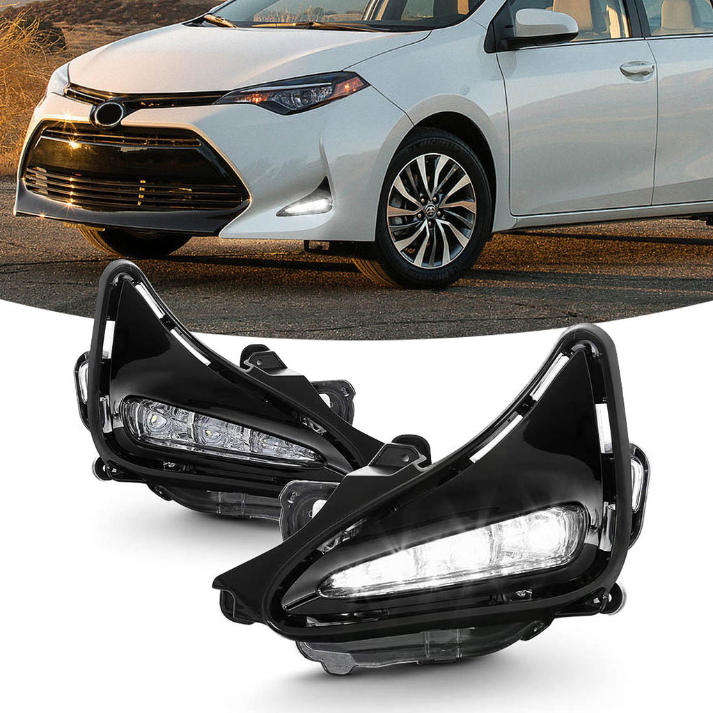 For 2017-2019 Toyota Corolla L LE XLE Built-in LED DRL Fog Driving Light with Switch Bezel Wires NOT FIT COROLLA "SE" or "XSE" or "50th Anniversary" MODEL